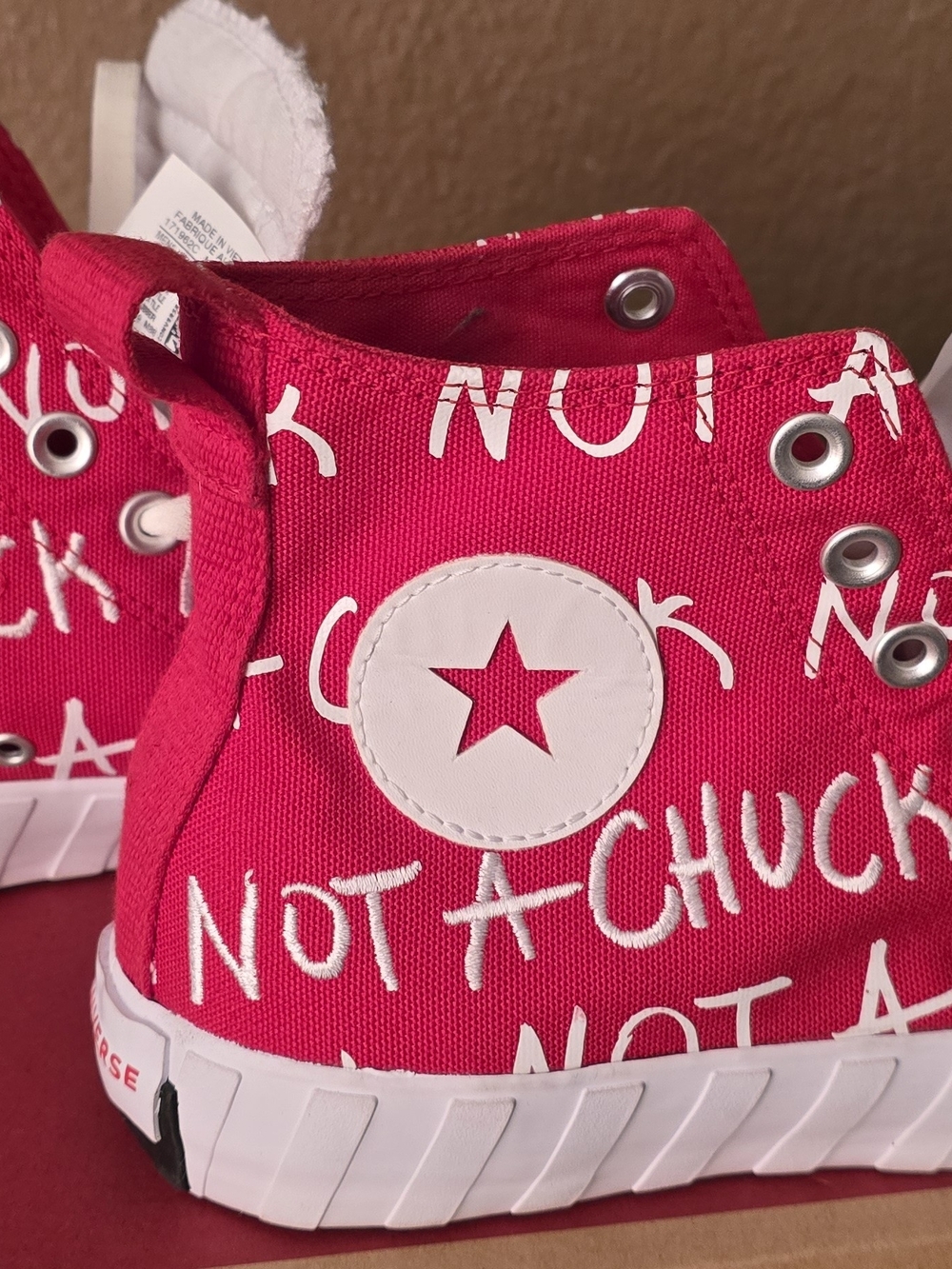 Unisex Red High-Top 'Not A chuck' Canvas Sneakers with Star Patch